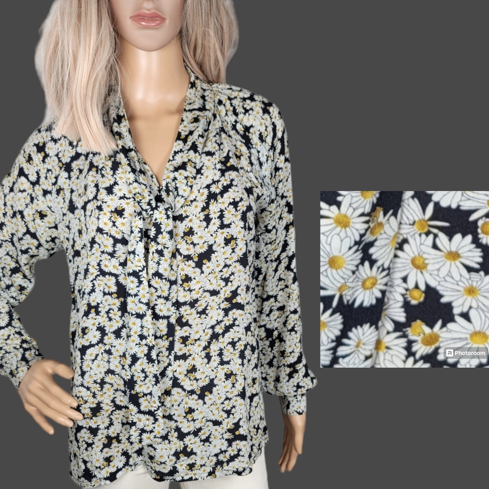 SEA New York Silk Daisies Long Sleeve Blouse Shirt Top Sz 2